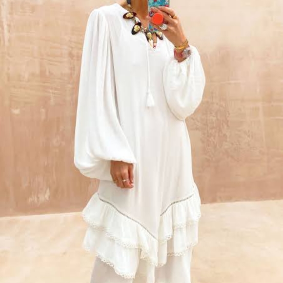 NEVER FULLY DRESSED White Harmony Long Sleeve Tiered Ruffle Maxi Dress NWT - Picture 3 of 16
